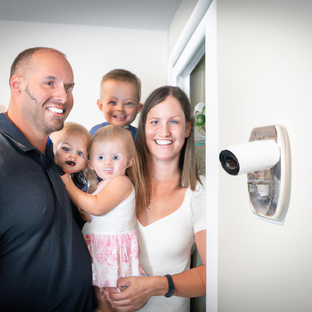 A happy family enjoying their time at home with a security alarm system.